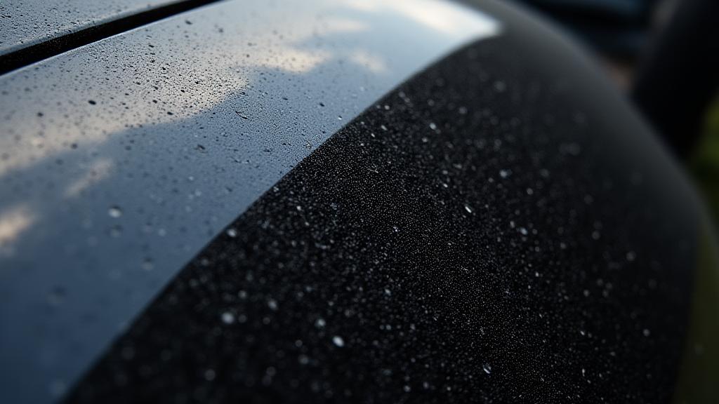 細かい洗車傷が付着している黒い車の塗装面