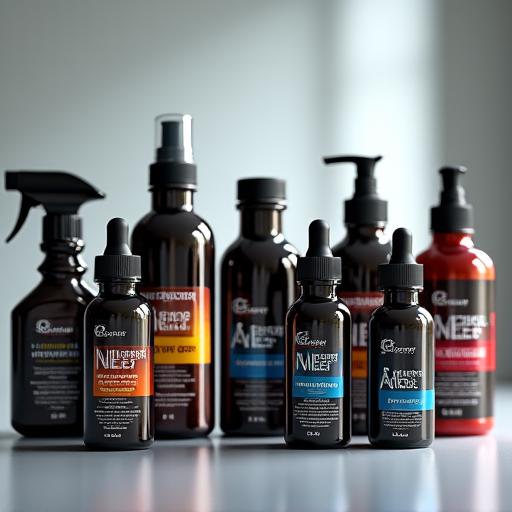 高級カーケア製品のボトルが整然と並んでいる様子