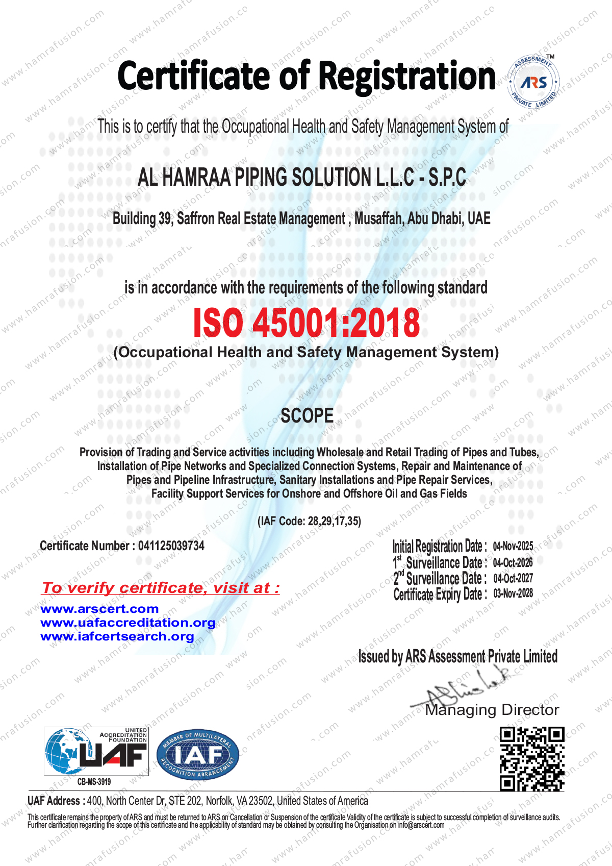 AL-HAMRAA-PIPING-SOLUTION---ISO-45001---2025---2026